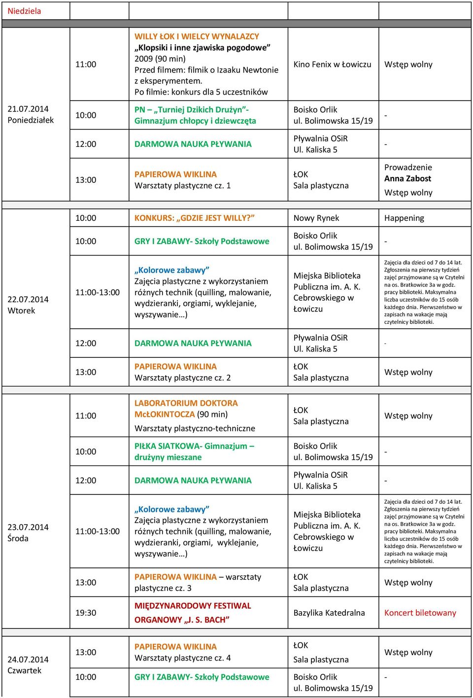 Nowy Rynek Happening GRY I ZABAWY Szkoły Podstawowe 22.07.2014 PAPIEROWA WIKLINA Warsztaty plastyczne cz.