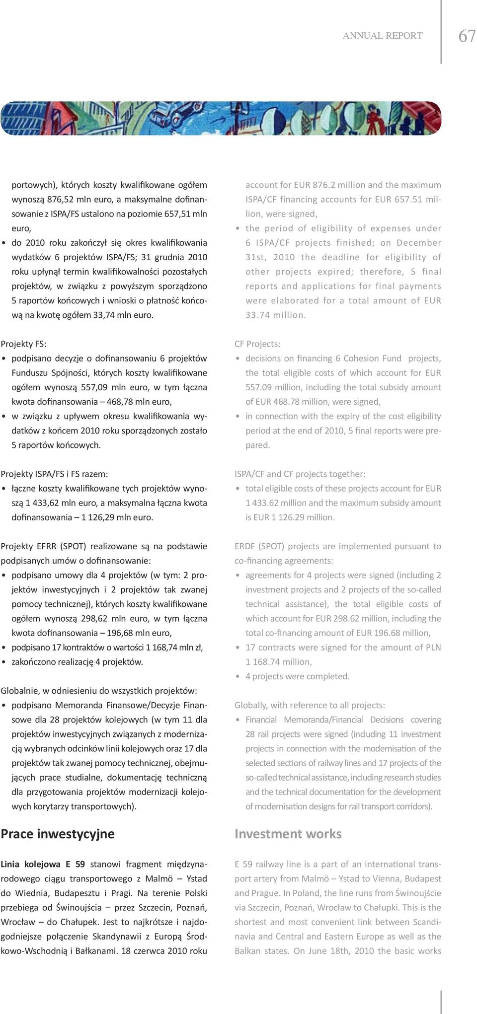 końcową na kwotę ogółem 33,74 mln euro. account for EUR 876.2 million and the maximum ISPA/CF financing accounts for EUR 657.