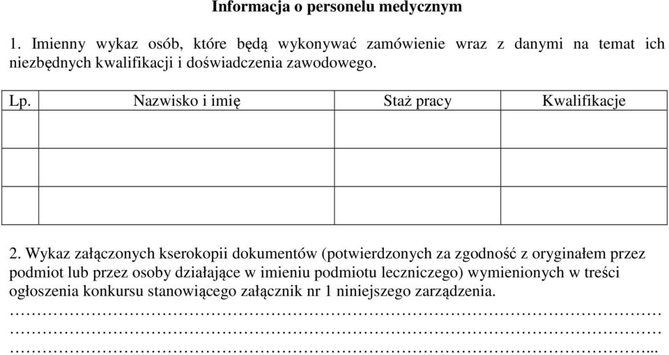 doświadczenia zawodowego. Lp. Nazwisko i imię Staż pracy Kwalifikacje 2.