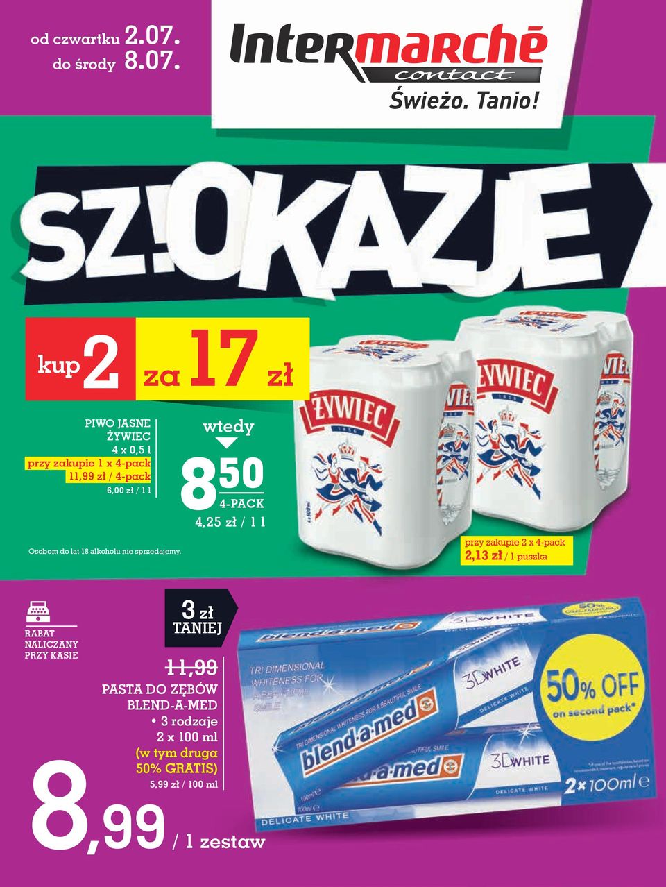 2 za17 zł PIWO JASNE ŻYWIEC 4 x 0,5 l przy zaie 1 x 4-pack 11,99 zł / 4-pack 6,00 zł / 1 l