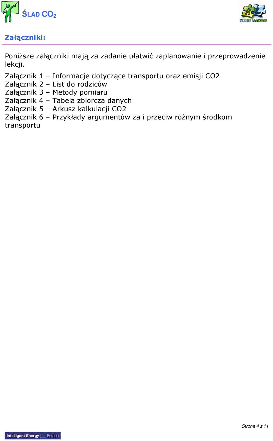 Załącznik 1 Informacje dotyczące transportu oraz emisji CO2 Załącznik 2 List do rodziców