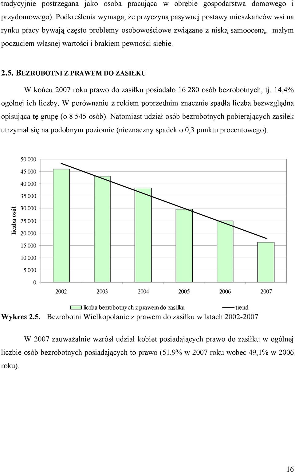 siebie. 2.5. BEZROBOTNI Z PRAWEM DO ZASIŁKU W końcu 2007 roku prawo do zasiłku posiadało 16 280 osób bezrobotnych, tj. 14,4% ogólnej ich liczby.