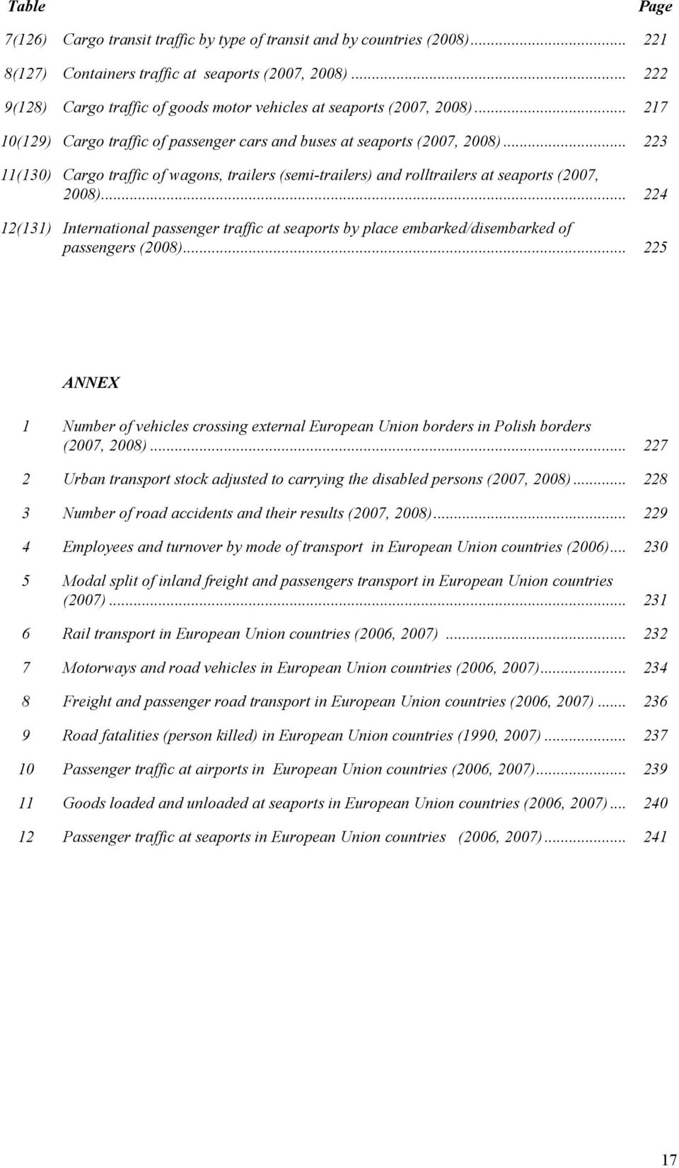 .. 223 11(130) Crgo trffic of wgons, trilers (semi-trilers) nd rolltrilers t seports (2007, 2008)... 224 12(131) Interntionl pssenger trffic t seports by plce embrked/disembrked of pssengers (2008).