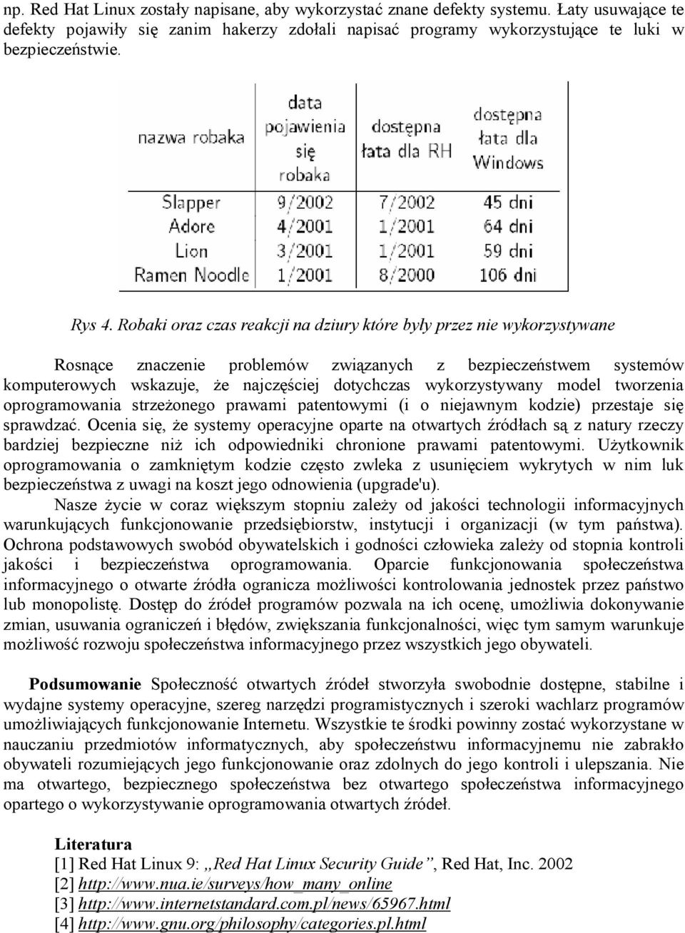 Robaki oraz czas reakcji na dziury które były przez nie wykorzystywane Rosnące znaczenie problemów związanych z bezpieczeństwem systemów komputerowych wskazuje, że najczęściej dotychczas