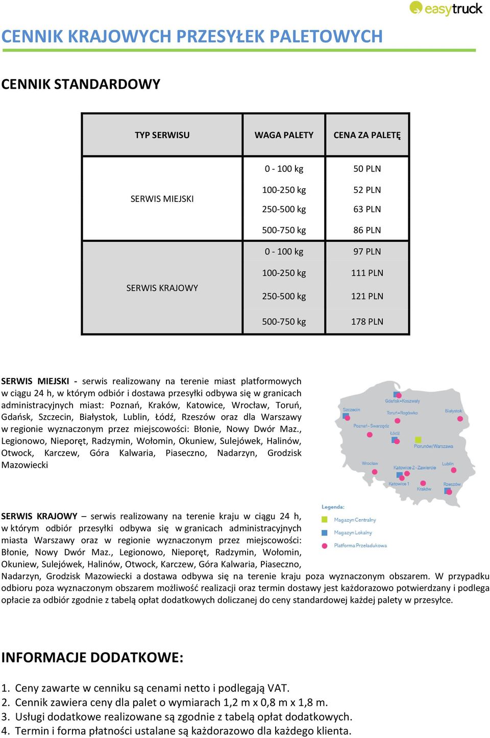 w granicach administracyjnych miast: Poznań, Kraków, Katowice, Wrocław, Toruń, Gdańsk, Szczecin, Białystok, Lublin, Łódź, Rzeszów oraz dla Warszawy w regionie wyznaczonym przez miejscowości: Błonie,