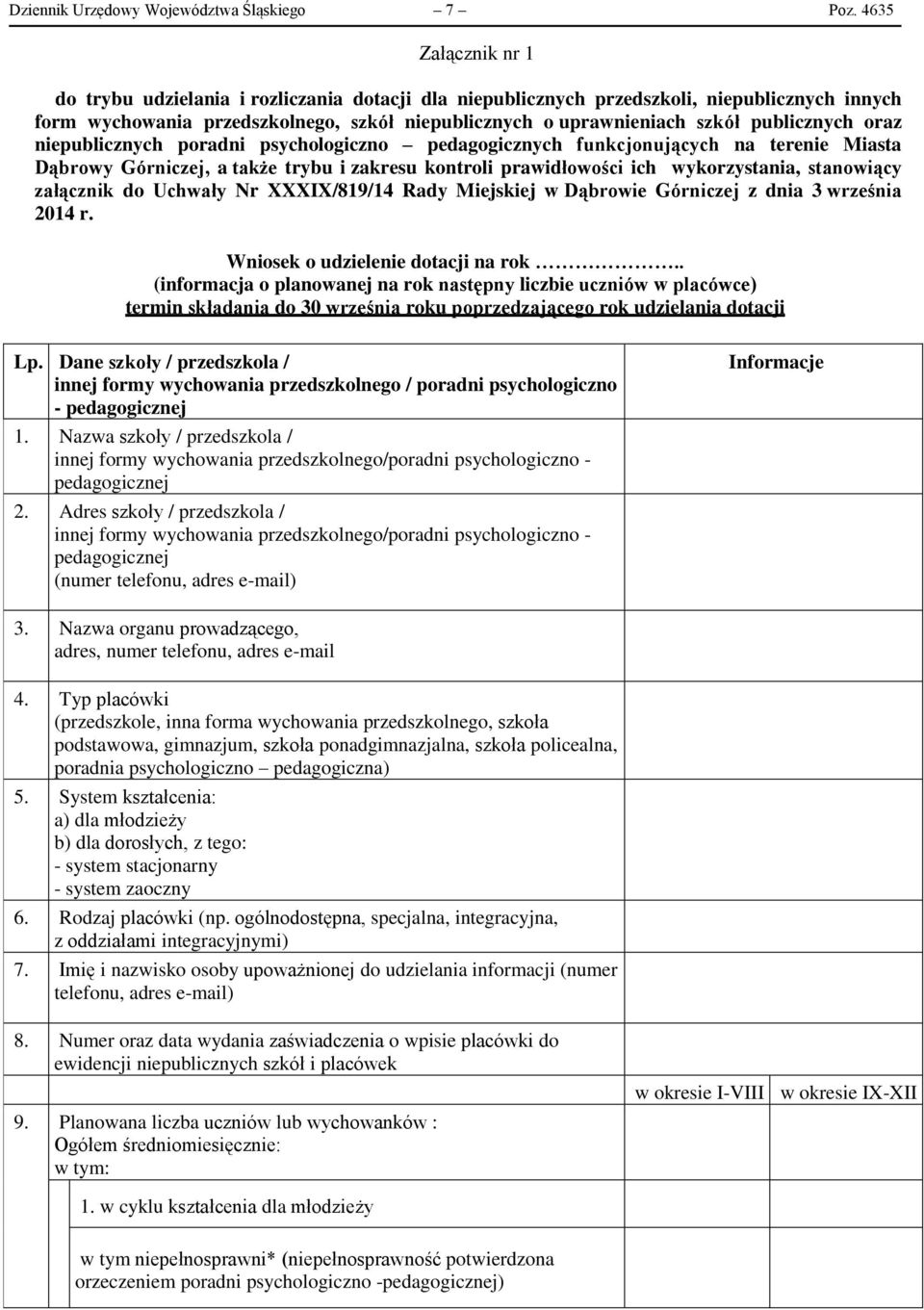 publicznych oraz niepublicznych poradni psychologiczno pedagogicznych funkcjonujących na terenie Miasta Dąbrowy Górniczej, a także trybu i zakresu kontroli prawidłowości ich wykorzystania, stanowiący