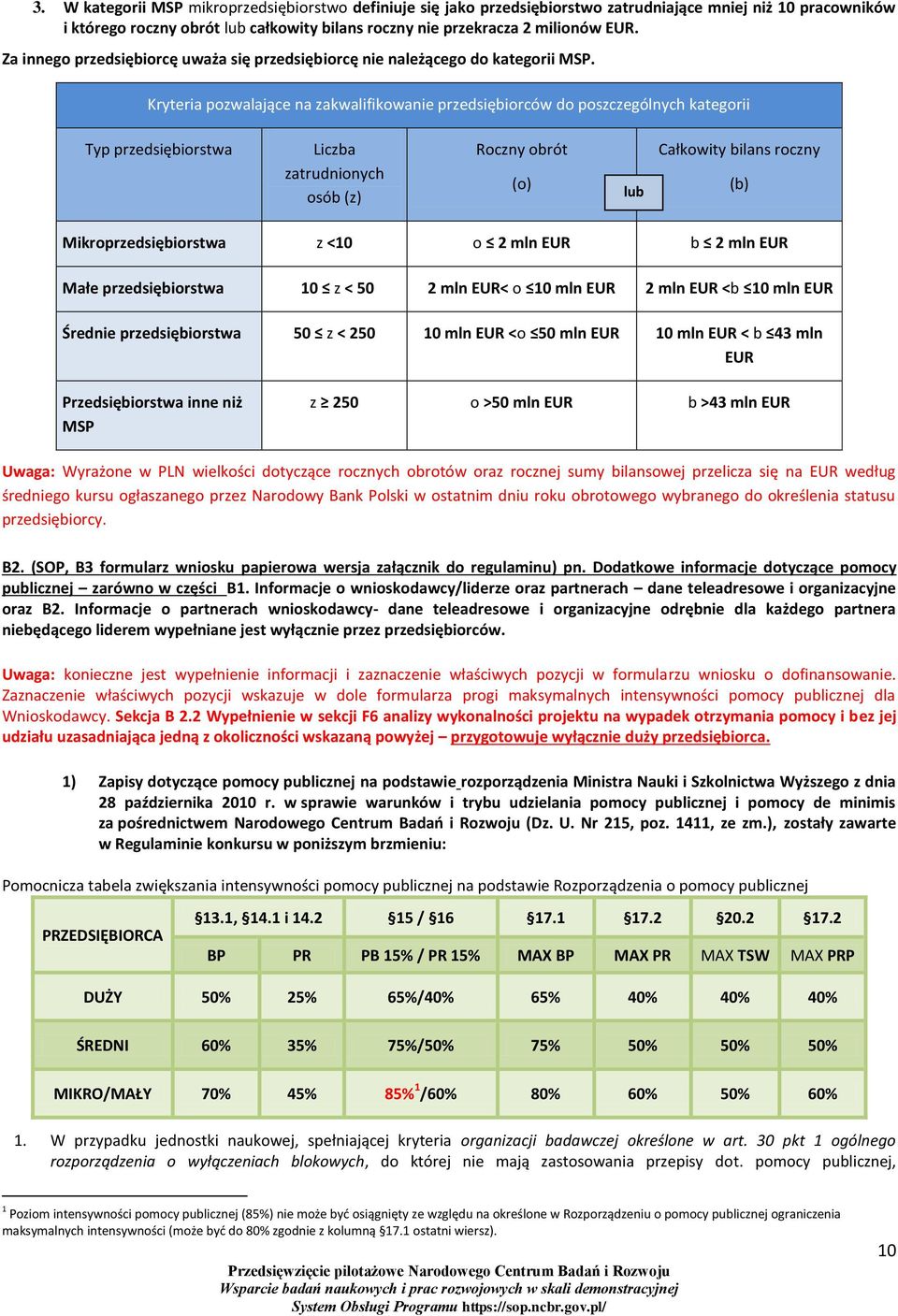 Kryteria pozwalające na zakwalifikowanie przedsiębiorców do poszczególnych kategorii Typ przedsiębiorstwa Liczba zatrudnionych osób (z) Roczny obrót (o) lub Całkowity bilans roczny (b)