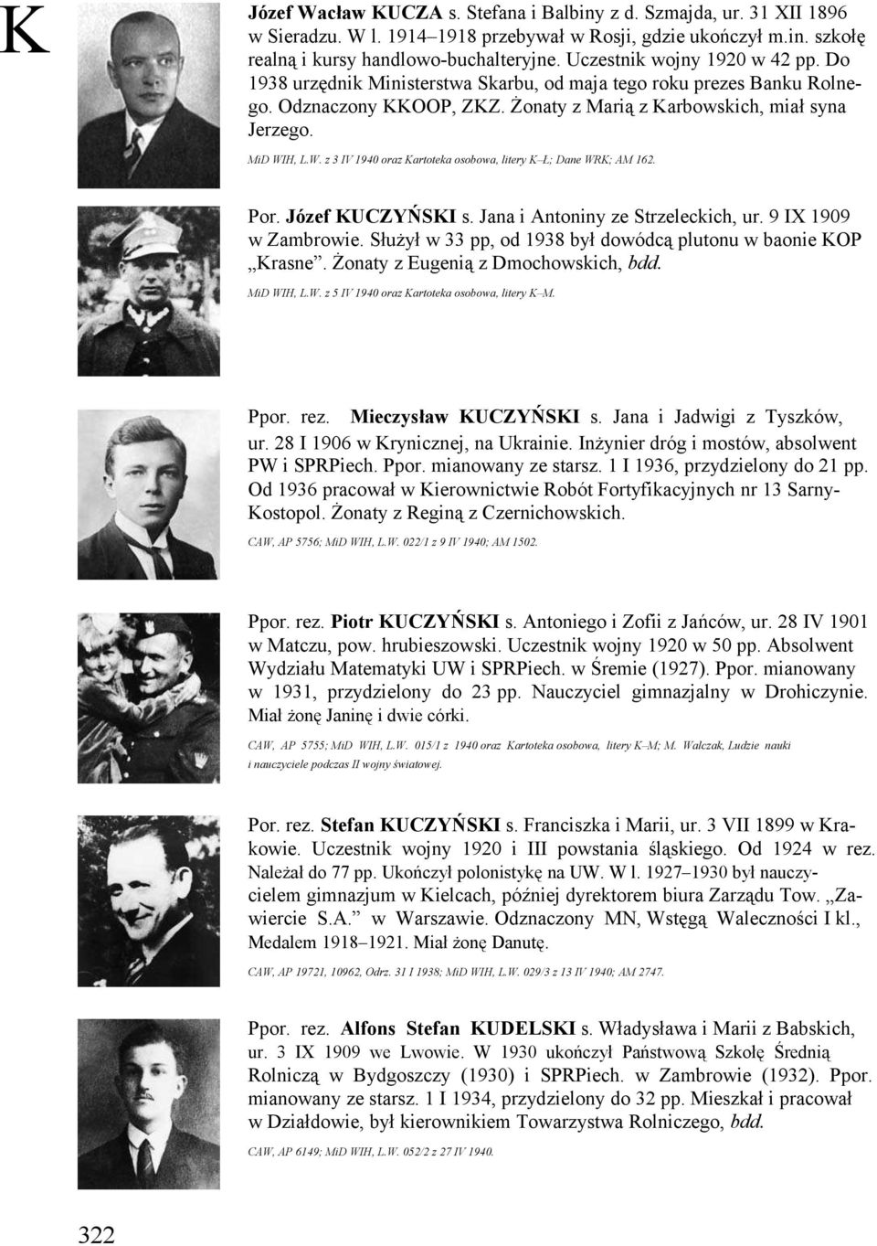 H, L.W. z 3 IV 1940 oraz Kartoteka osobowa, litery K Ł; Dane WRK; AM 162. Por. Józef KUCZYŃSKI s. Jana i Antoniny ze Strzeleckich, ur. 9 IX 1909 w Zambrowie.