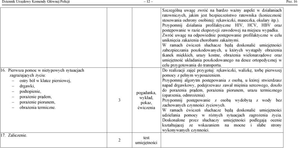 3 2 pogadanka, wykład, pokaz, ćwiczenia test umiejętności Szczególną uwagę zwróć na bardzo ważny aspekt w działaniach ratowniczych, jakim jest bezpieczeństwo ratownika (konieczność stosowania ochrony