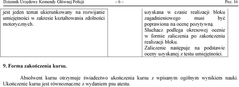 uzyskana w czasie bloku zagadnieniowego musi być poprawiona na ocenę pozytywną.