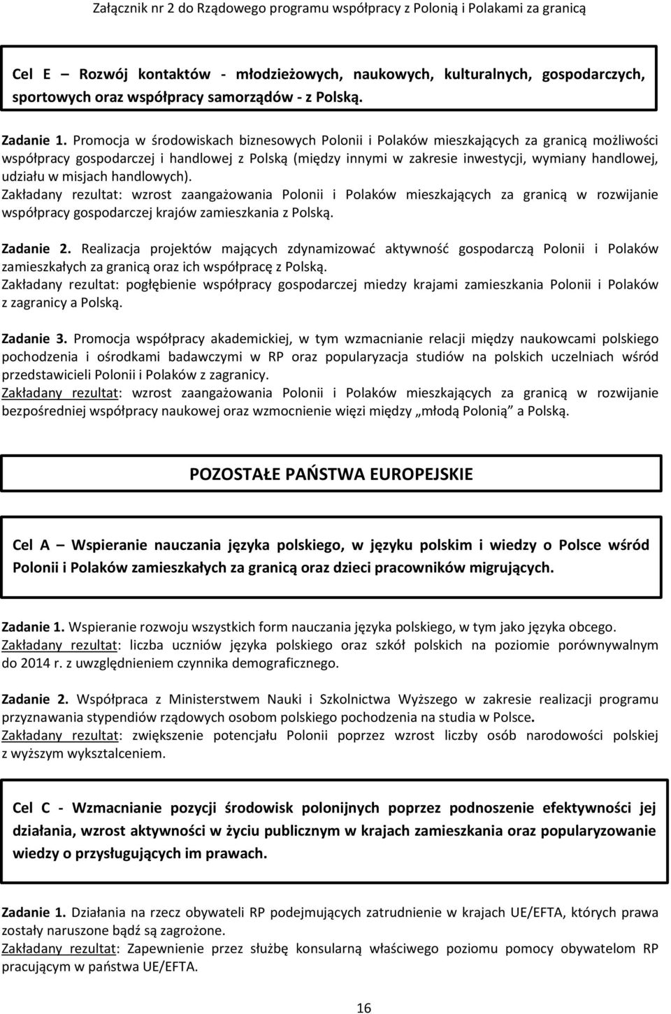 w misjach handlowych). Zakładany rezultat: wzrost zaangażowania Polonii i Polaków mieszkających za granicą w rozwijanie współpracy gospodarczej krajów zamieszkania z Polską. Zadanie 2.