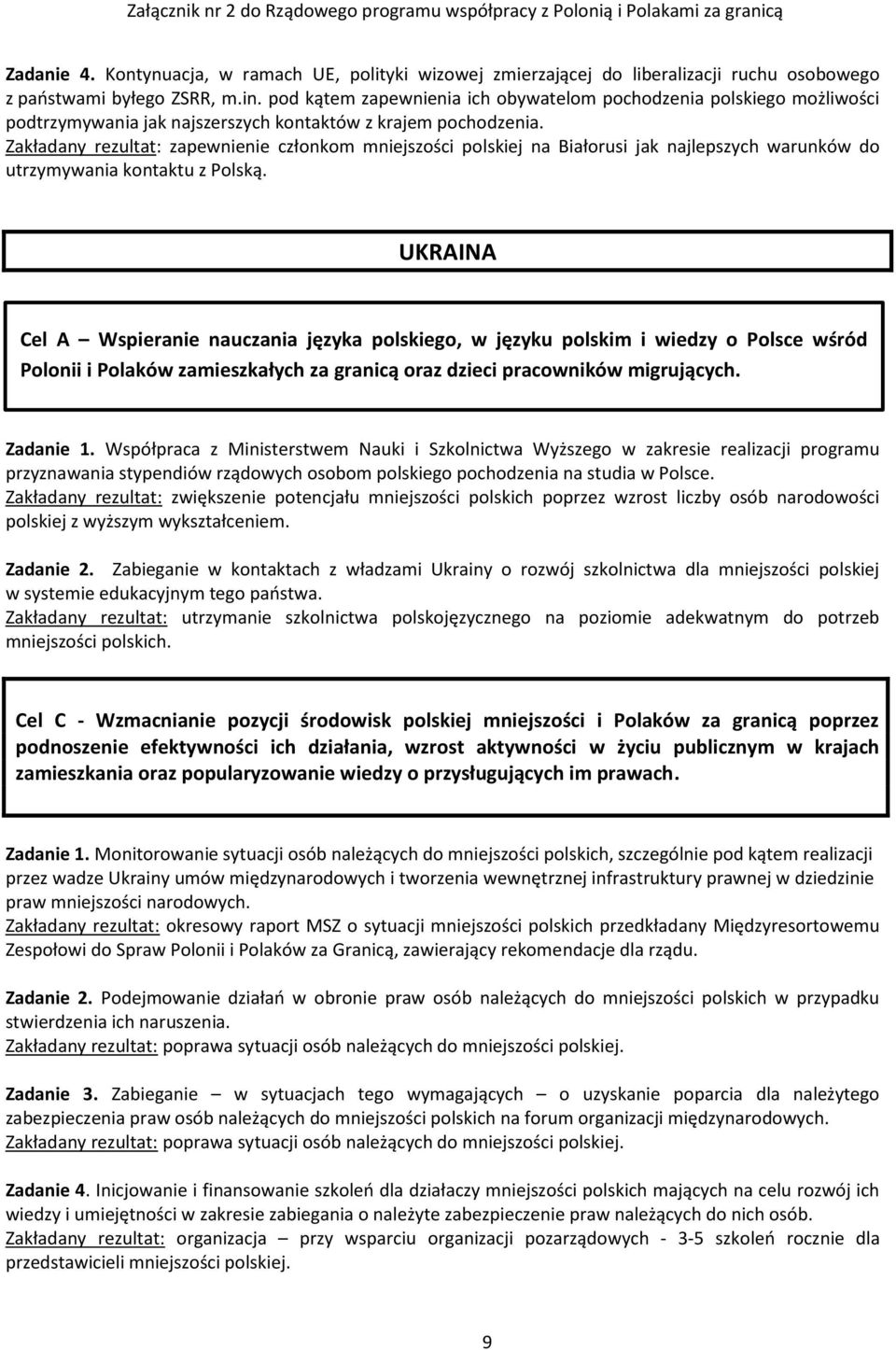 Zakładany rezultat: zapewnienie członkom mniejszości polskiej na Białorusi jak najlepszych warunków do utrzymywania kontaktu z Polską.