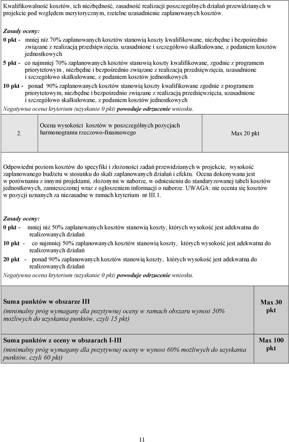 jednostkowych 5 pkt - co najmniej 70% zaplanowanych kosztów stanowią koszty kwalifikowane, zgodnie z programem priorytetowym, niezbędne i bezpośrednio związane z realizacją przedsięwzięcia,