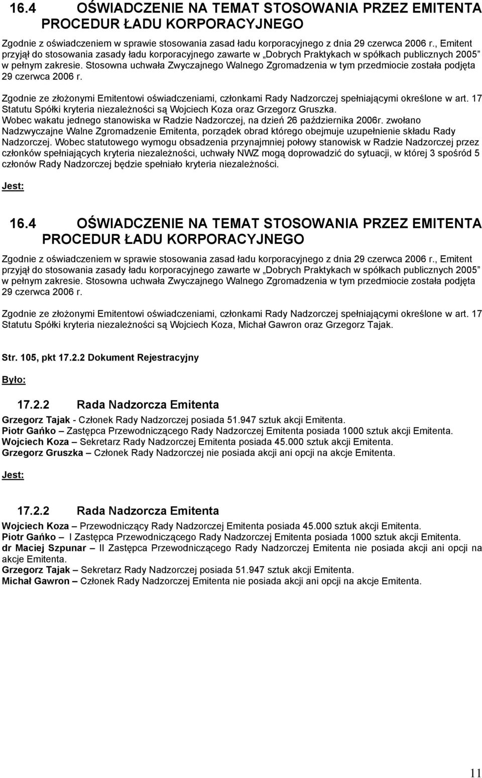 Stosowna uchwała Zwyczajnego Walnego Zgromadzenia w tym przedmiocie została podjęta 29 czerwca 2006 r.