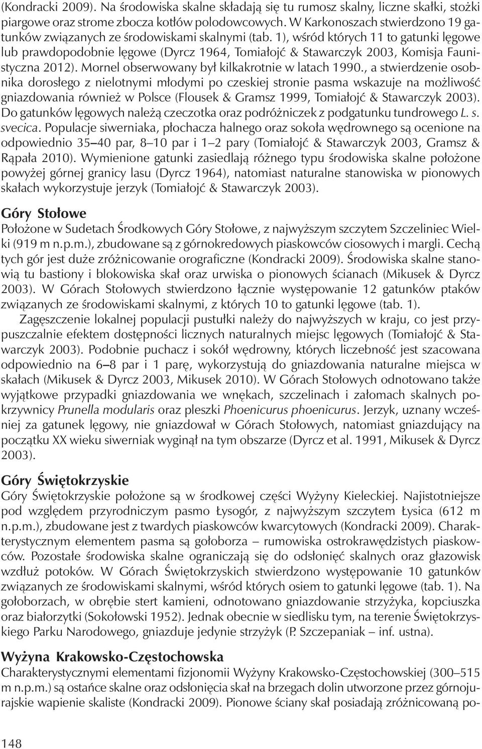 1), wśród których 11 to gatunki lęgowe lub prawdopodobnie lęgowe (Dyrcz 1964, Tomiałojć & Stawarczyk 2003, Komisja Faunistyczna 2012). Mornel obserwowany był kilkakrotnie w latach 1990.