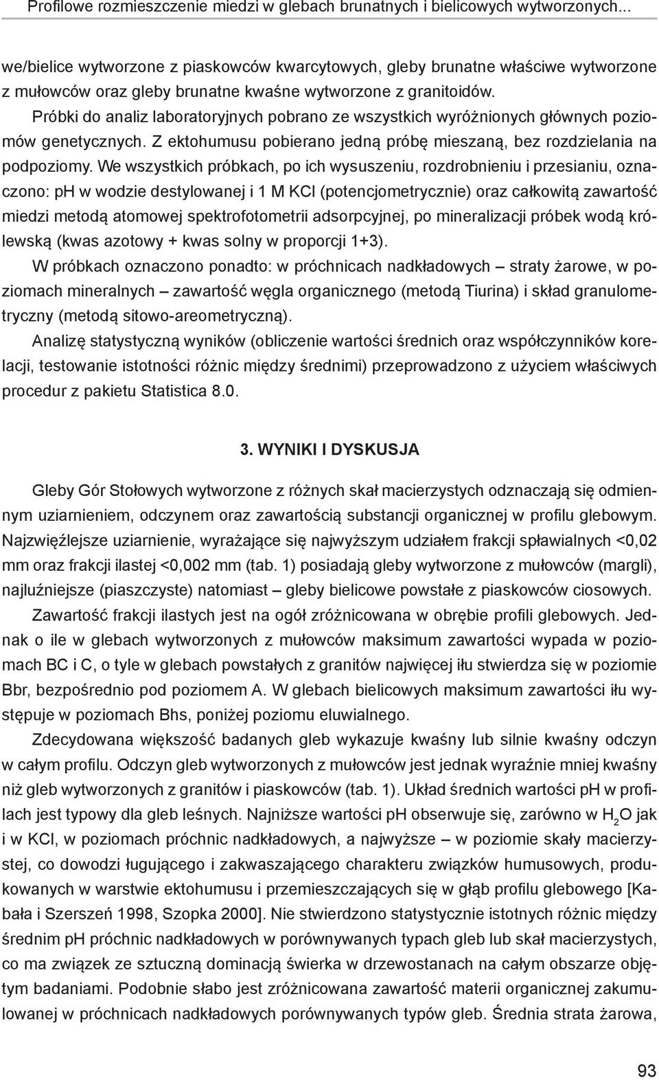 Próbki do analiz laboratoryjnych pobrano ze wszystkich wyróżnionych głównych poziomów genetycznych. Z ektohumusu pobierano jedną próbę mieszaną, bez rozdzielania na podpoziomy.