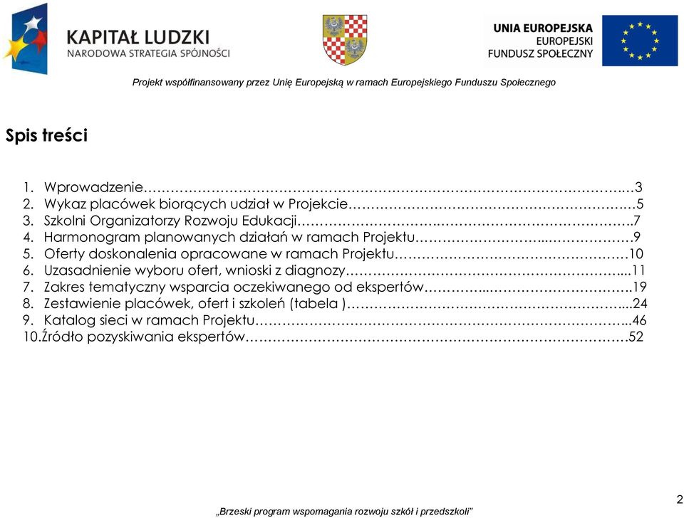 ...9 5. Oferty doskonalenia opracowane w Projektu.10 6. Uzasadnienie wyboru ofert, wnioski z diagnozy...11 7.