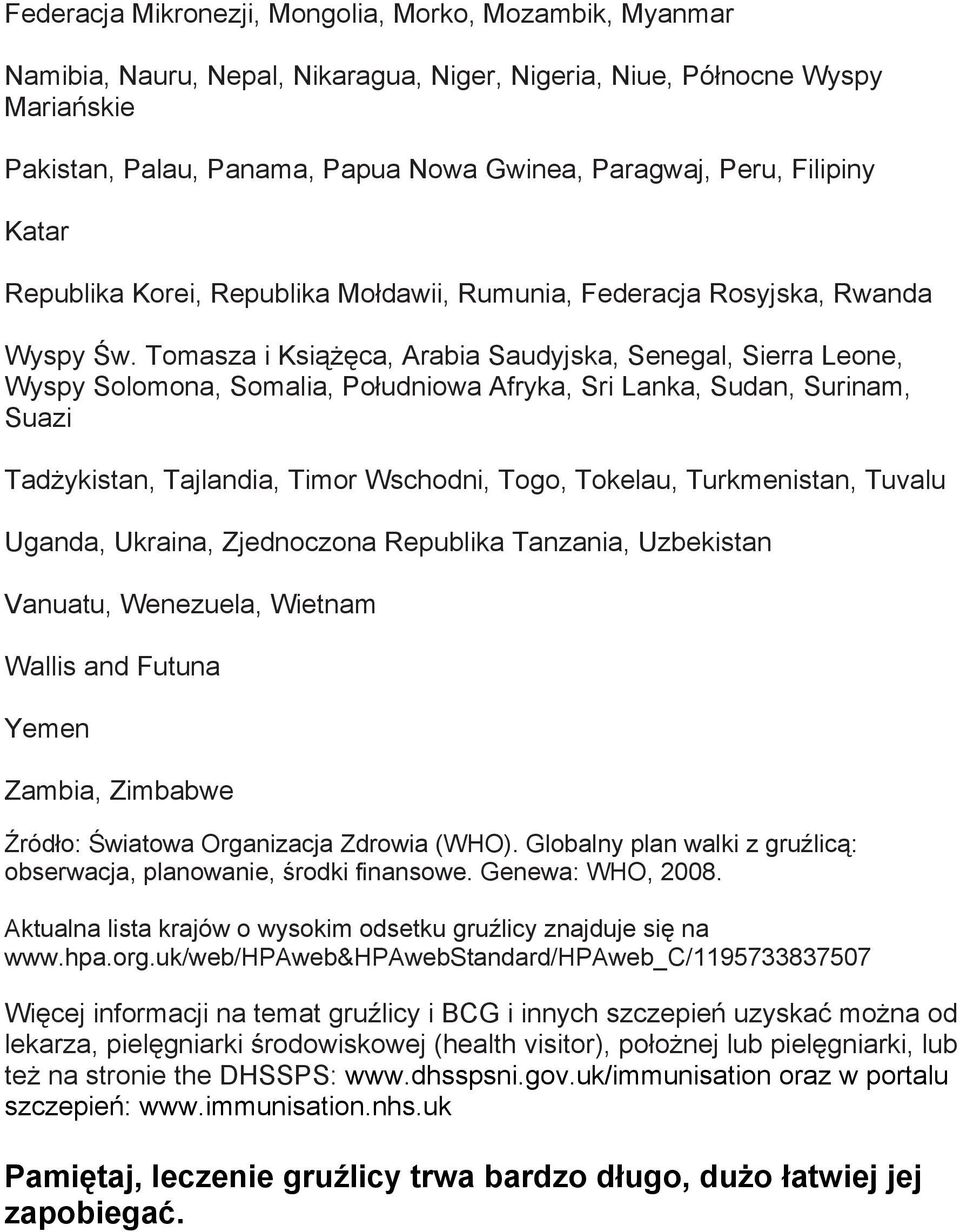 Tomasza i Książęca, Arabia Saudyjska, Senegal, Sierra Leone, Wyspy Solomona, Somalia, Południowa Afryka, Sri Lanka, Sudan, Surinam, Suazi Tadżykistan, Tajlandia, Timor Wschodni, Togo, Tokelau,