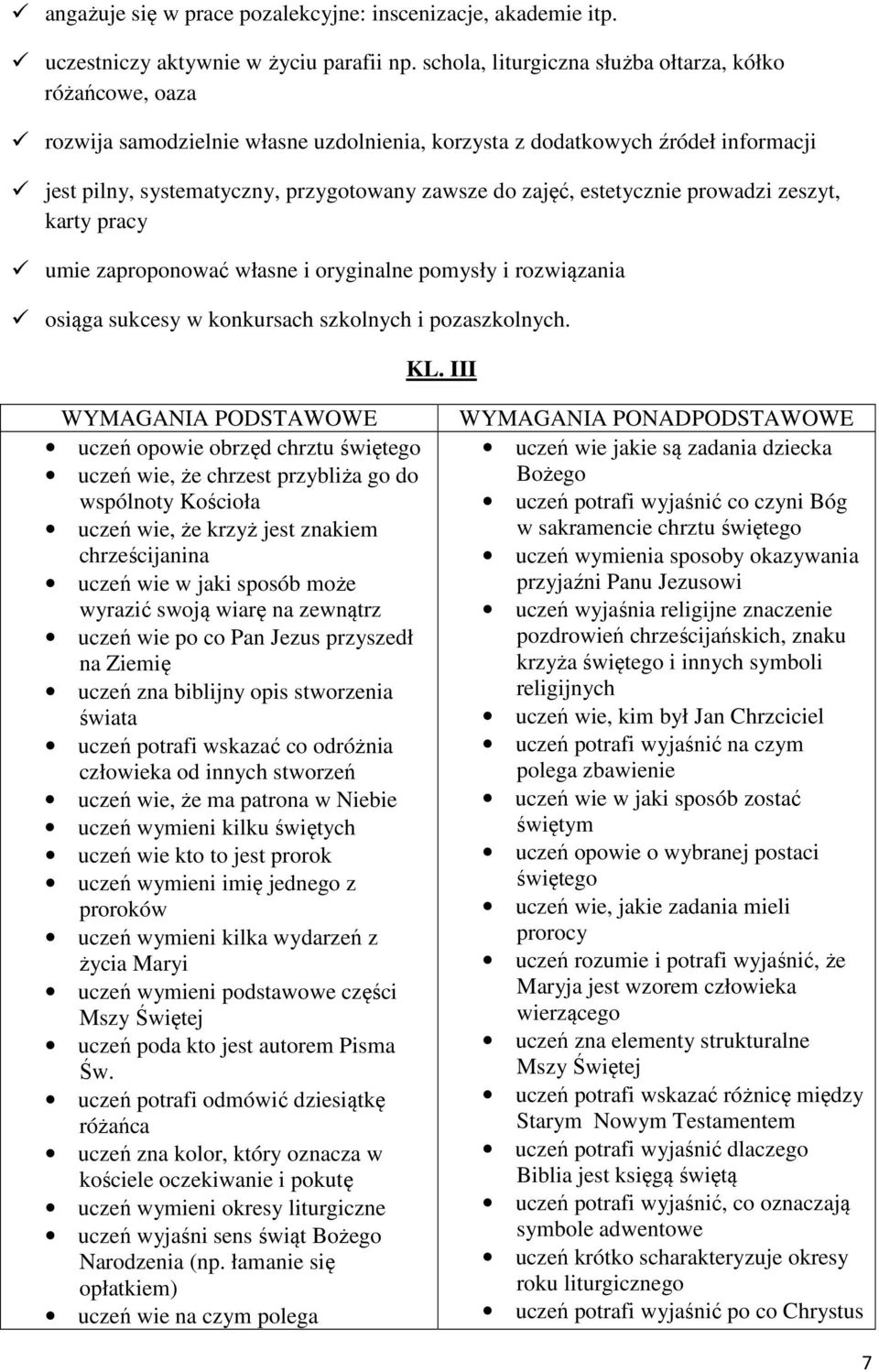 estetycznie prowadzi zeszyt, karty pracy umie zaproponować własne i oryginalne pomysły i rozwiązania osiąga sukcesy w konkursach szkolnych i pozaszkolnych. KL.