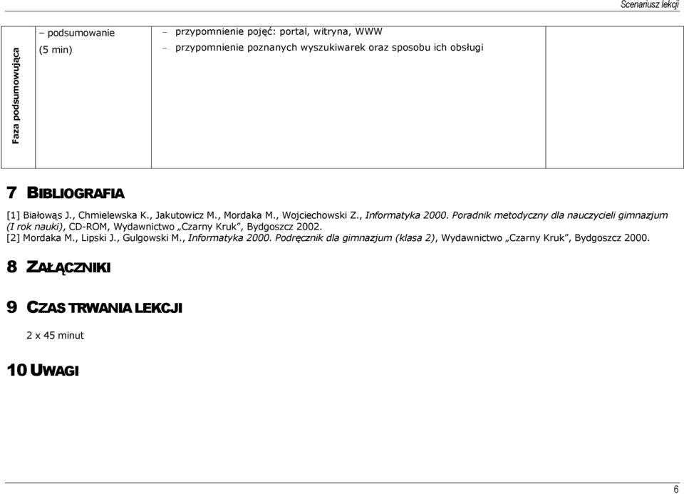 Poradnik metodyczny dla nauczycieli gimnazjum (I rok nauki), CD-ROM, Wydawnictwo Czarny Kruk, Bydgoszcz 2002. [2] Mordaka M., Lipski J.