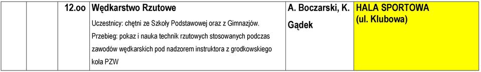 zawodów wędkarskich pod nadzorem instruktora