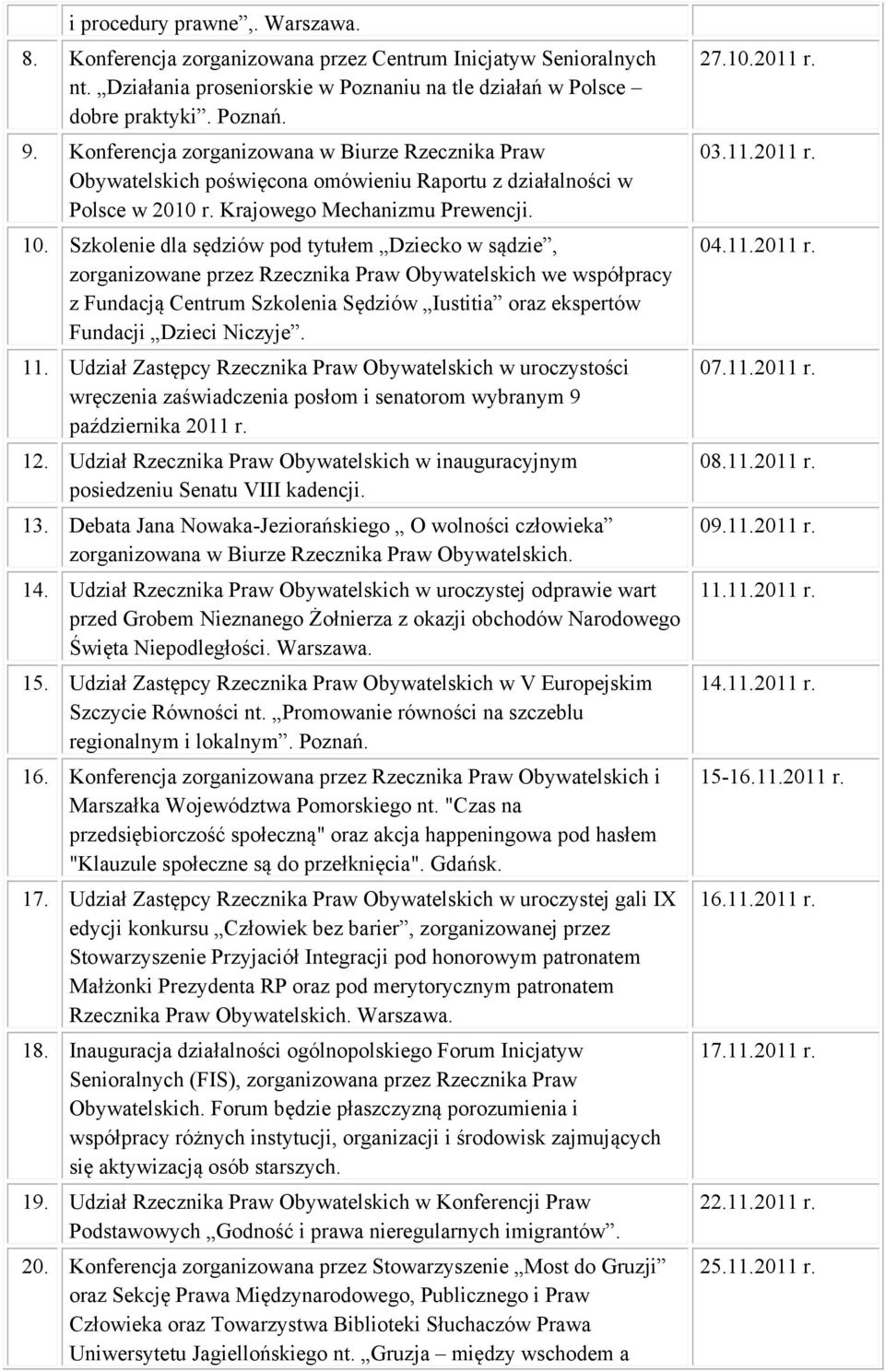 Szkolenie dla sędziów pod tytułem Dziecko w sądzie, zorganizowane przez Rzecznika Praw Obywatelskich we współpracy z Fundacją Centrum Szkolenia Sędziów Iustitia oraz ekspertów Fundacji Dzieci Niczyje.