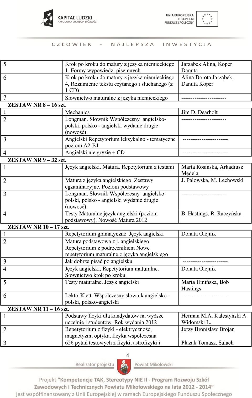 Słownictwo maturalne z języka niemieckiego ------------------------ ZESTAW NR 8 16 szt. 1 Mechanics Jim D. Dearholt 2 Longman.