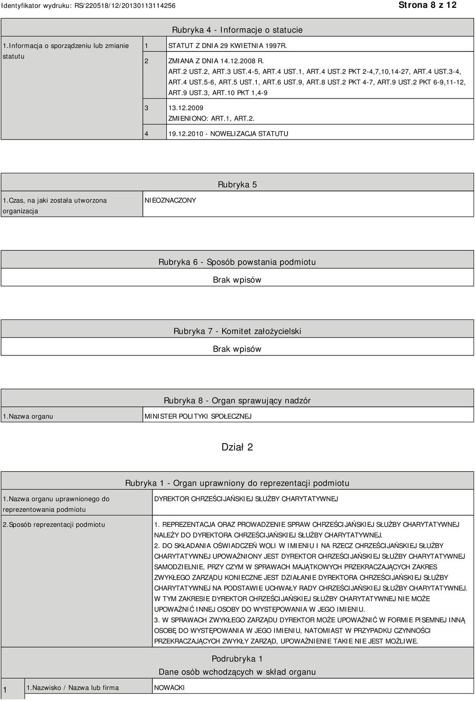 1, ART.2. 4 19.12.2010 - NOWELIZACJA STATUTU Rubryka 5 1.
