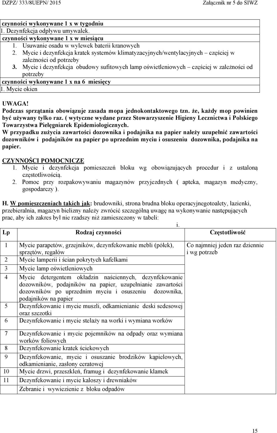 Mycie i dezynfekcja obudowy sufitowych lamp oświetleniowych częściej w zależności od potrzeby czynności wykonywane 1 x na 6 miesięcy 1. Mycie okien UWAGA!