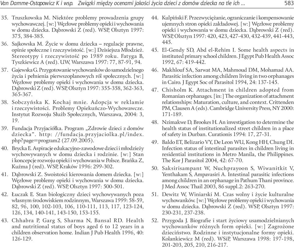 [w:] Dzisiejsza Młodzież. Stereotypy i rzeczywistość po 1989 roku. Fatyga B, Tyszkiewicz A (red). UW, Warszawa 1997: 77, 87-91, 94. 37. Gajewska G.