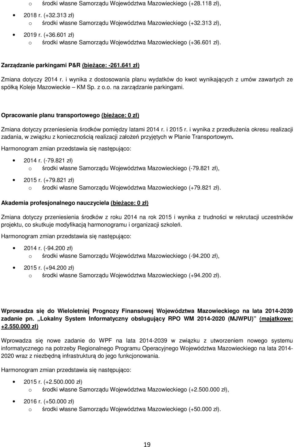 i wynika z dstswania planu wydatków d kwt wynikających z umów zawartych ze spółką Kleje Mazwieckie KM Sp. z.. na zarządzanie parkingami.