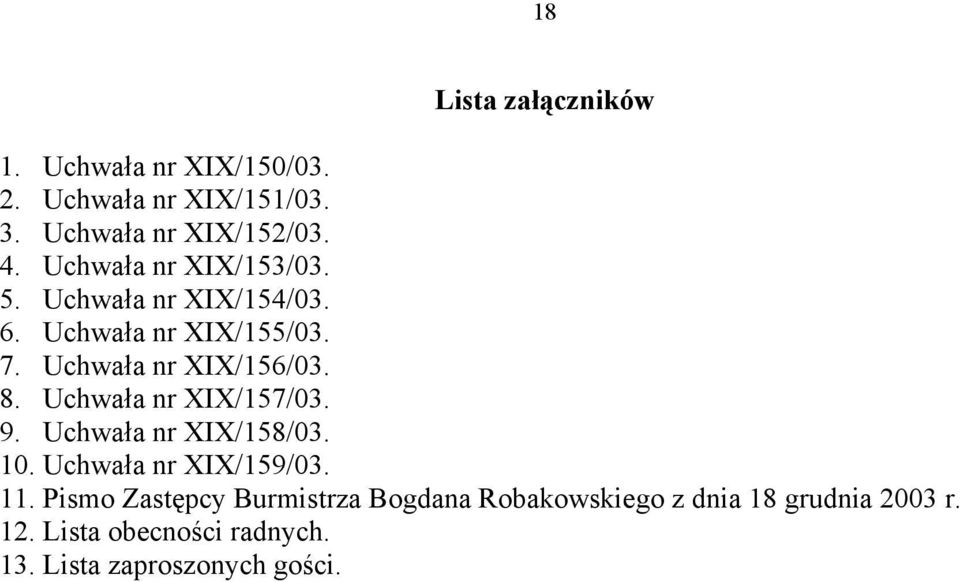 Uchwała nr XIX/157/03. 9. Uchwała nr XIX/158/03. 10. Uchwała nr XIX/159/03. 11.