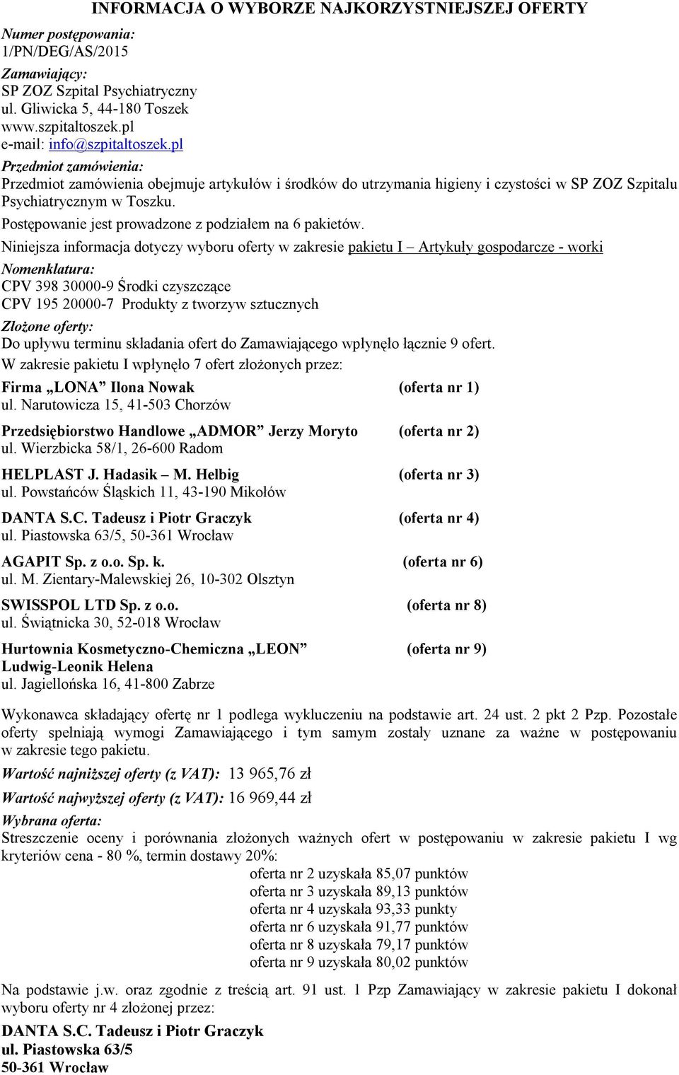 Powstańców Śląskich 11, 43-190 Mikołów Hurtownia Kosmetyczno-Chemiczna LEON (oferta nr 9) Ludwig-Leonik Helena ul.