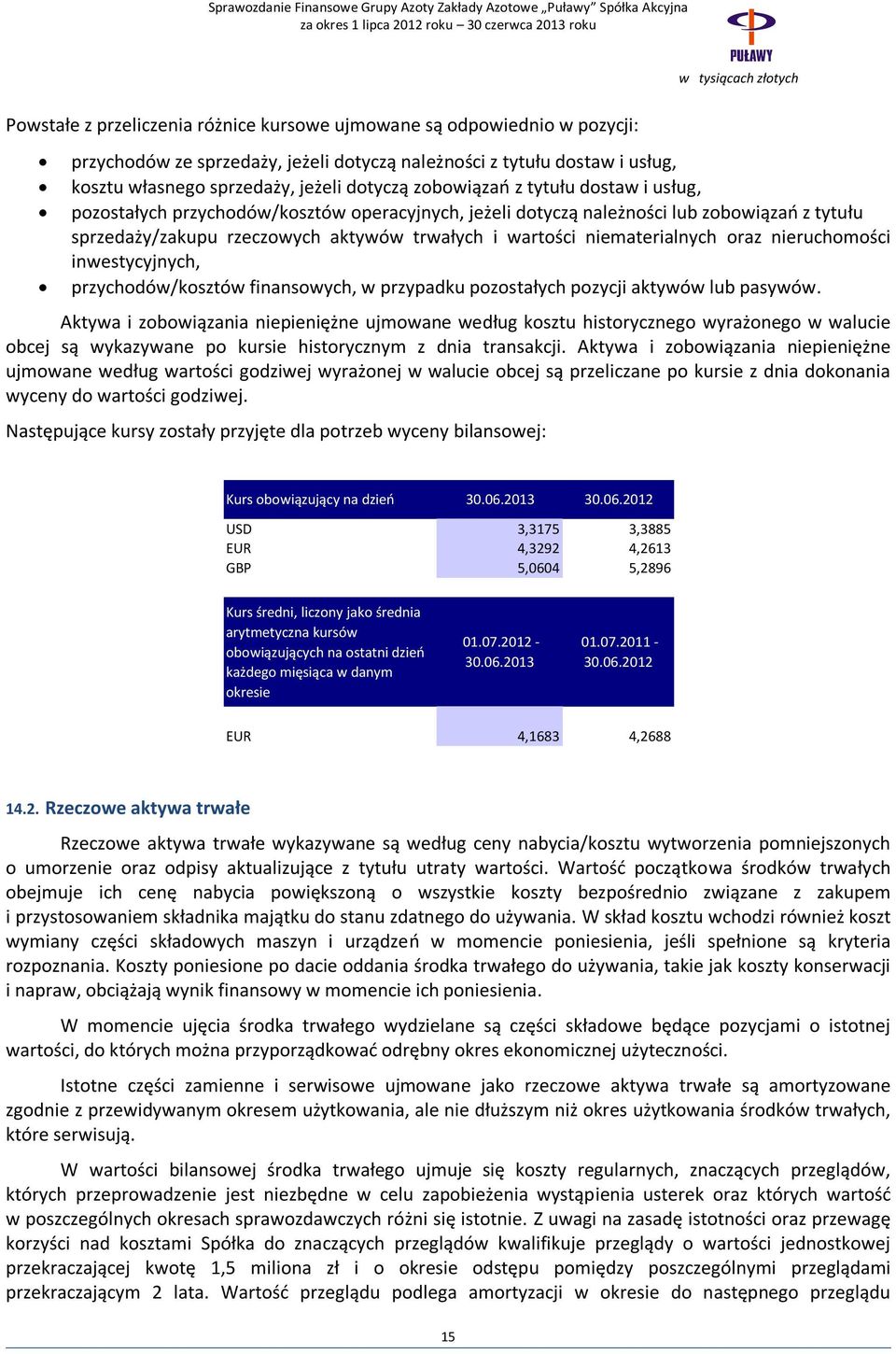 niematerialnych oraz nieruchomości inwestycyjnych, przychodów/kosztów finansowych, w przypadku pozostałych pozycji aktywów lub pasywów.