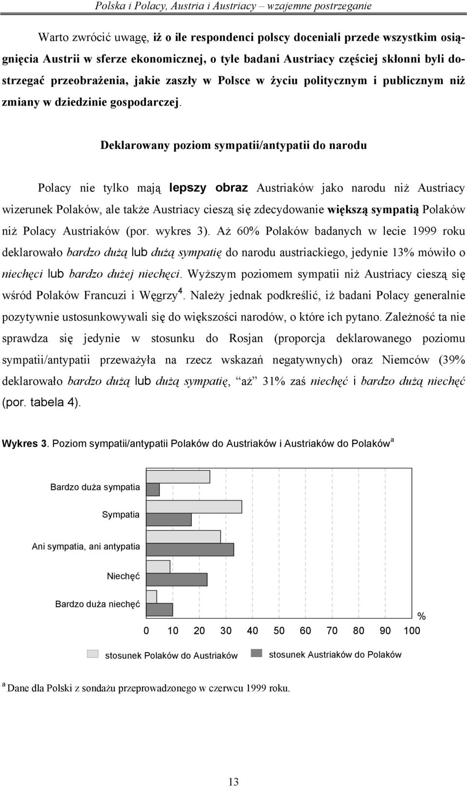 Deklarowany poziom sympatii/antypatii do narodu Polacy nie tylko mają lepszy obraz Austriaków jako narodu niż Austriacy wizerunek Polaków, ale także Austriacy cieszą się zdecydowanie większą sympatią