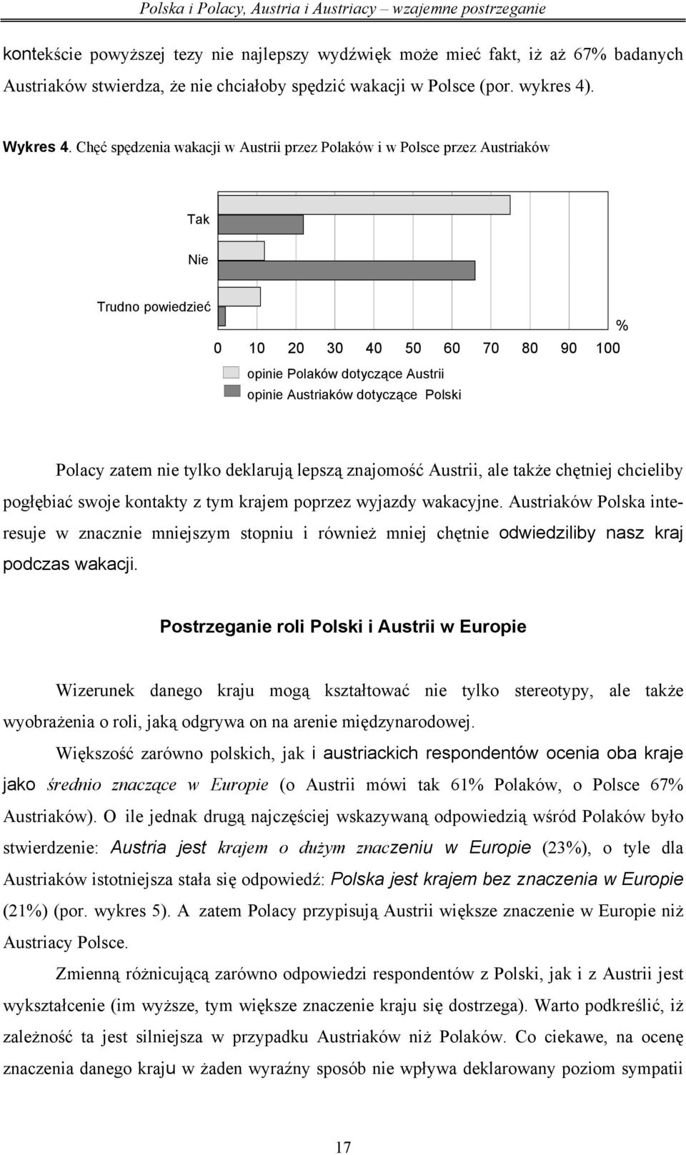 Polski Polacy zatem nie tylko deklarują lepszą znajomość Austrii, ale także chętniej chcieliby pogłębiać swoje kontakty z tym krajem poprzez wyjazdy wakacyjne.