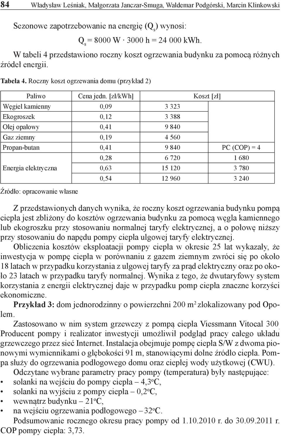 [zł/kwh] Koszt [zł] Węgiel kamienny 0,09 3 323 Ekogroszek 0,12 3 388 Olej opałowy 0,41 9 840 Gaz ziemny 0,19 4 560 Propan-butan 0,41 9 840 PC (COP) = 4 Energia elektryczna Źródło: opracowanie własne