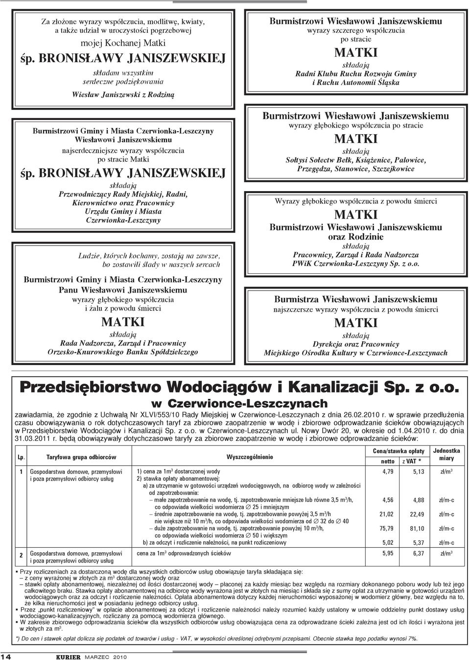 dostarczonej wody 2) stawka opłaty abonamentowej: a) za utrzymanie w gotowości urządzeń wodociągowych, na odbiorcę wody w zależności od zapotrzebowania: małe zapotrzebowanie na wodę, tj.