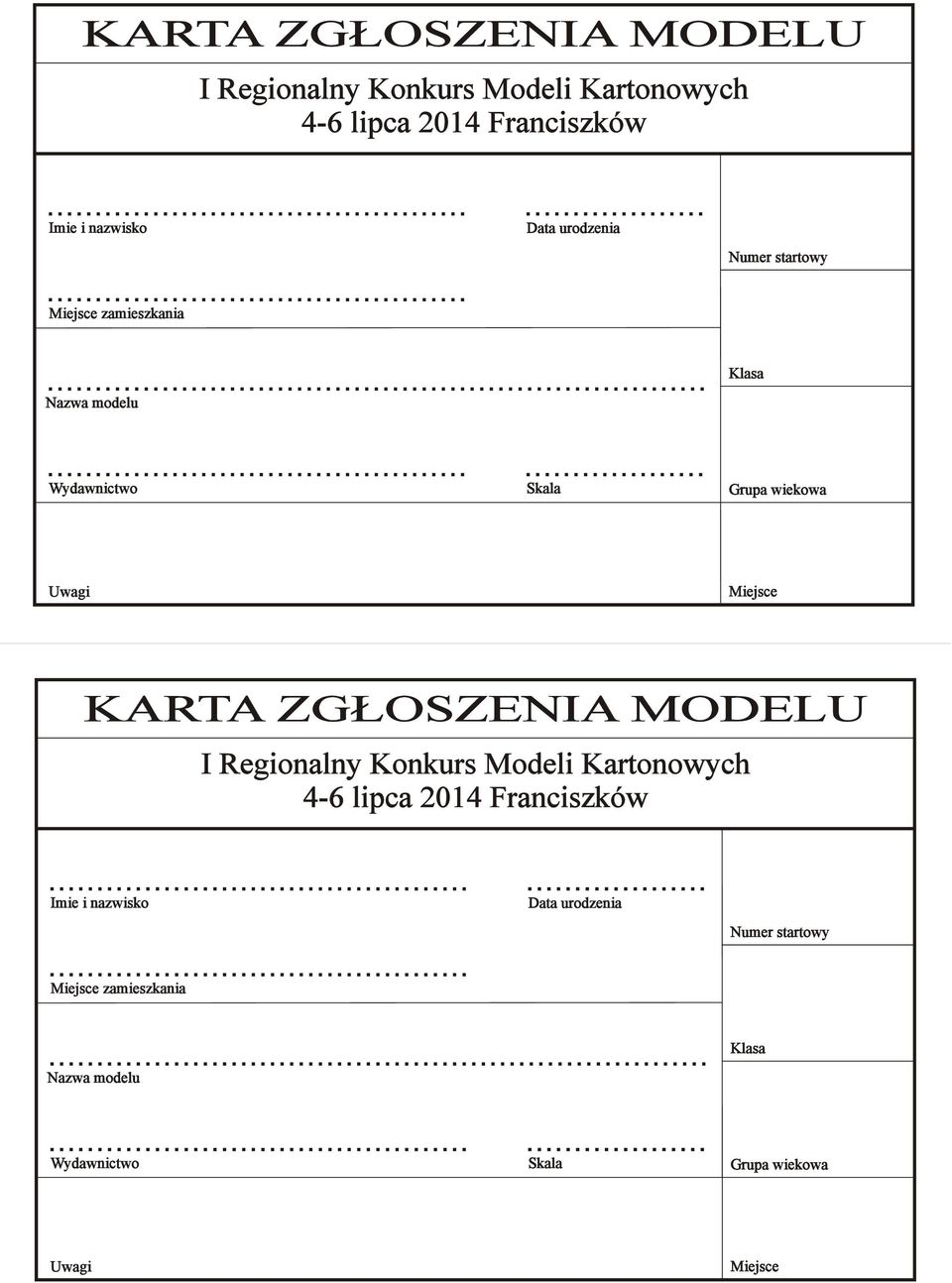 urodzenia Numer startowy Miejsce zamieszkania Nazwa modelu Klasa Wydawnictwo Skala Grupa wiekowa Uwagi Miejsce