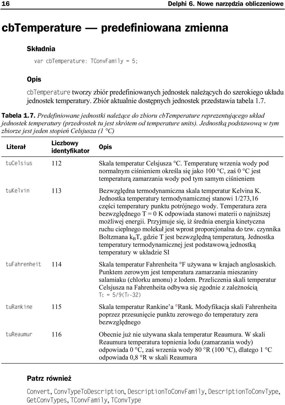 Zbiór aktualnie dostępnych jedn ostek przedstawia tabela 1.7.