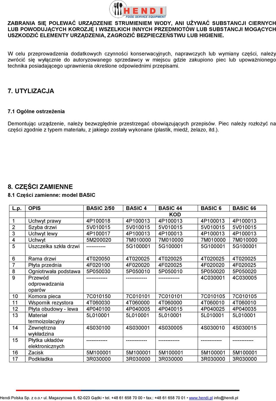 W celu przeprowadzenia dodatkowych czynności konserwacyjnych, naprawczych lub wymiany części, należy zwrócić się wyłącznie do autoryzowanego sprzedawcy w miejscu gdzie zakupiono piec lub