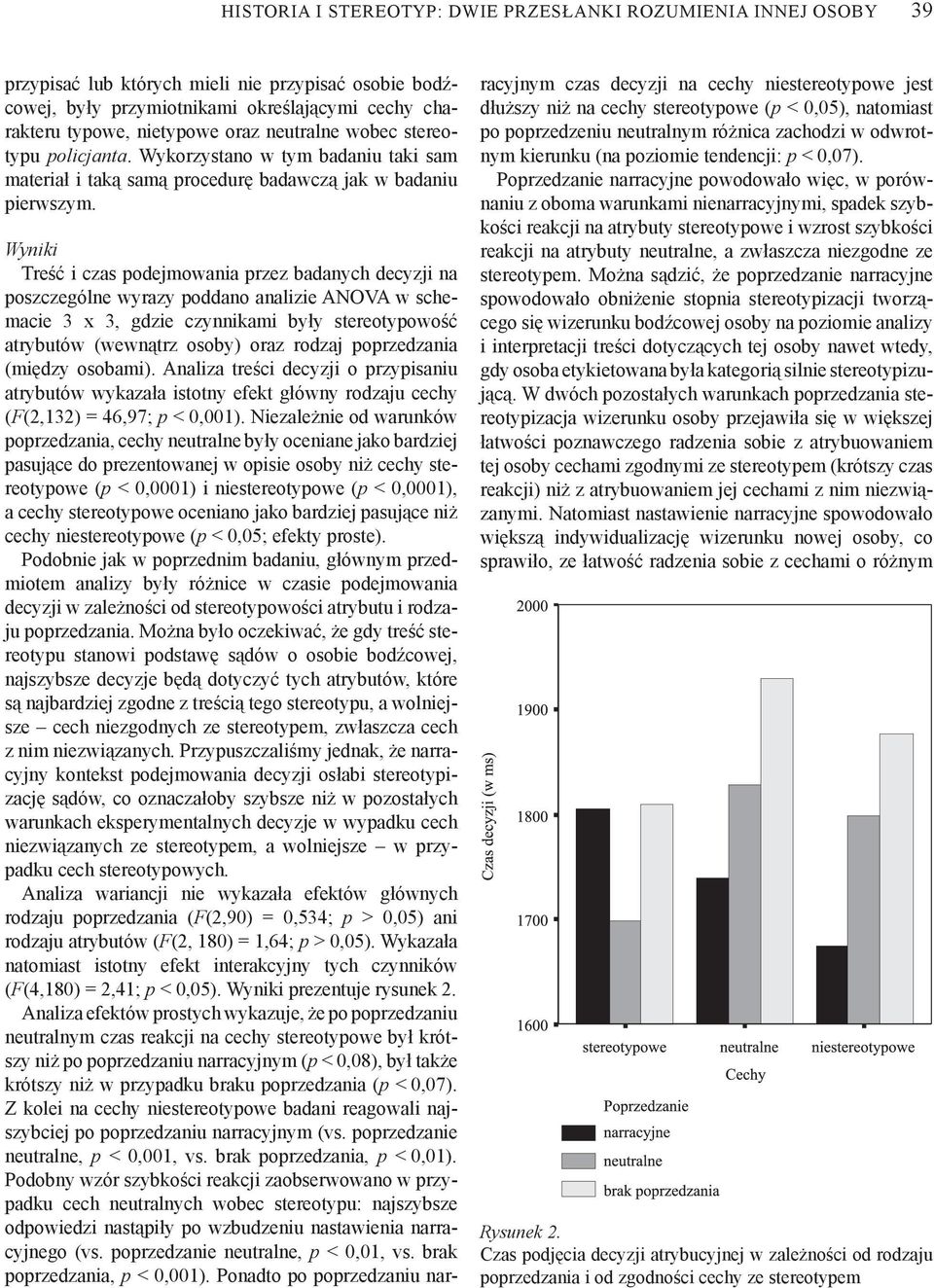 Wyniki Treść i czas podejmowania przez badanych decyzji na poszczególne wyrazy poddano analizie ANOVA w schemacie 3 x 3, gdzie czynnikami były stereotypowość atrybutów (wewnątrz osoby) oraz rodzaj