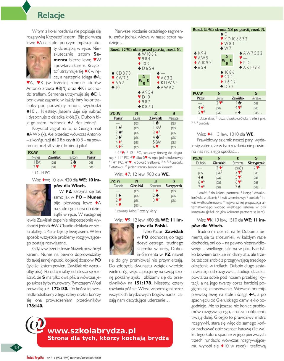 ementa utrzymuje si D i, poniewa zagranie w ka dy inny kolor trafi oby pod podwójny renons, wychodzi 0 iestety, Jassem daje si nabraç i dysponuje z dziadka króla(?). Duboin bije go asem i odchodzi 2.