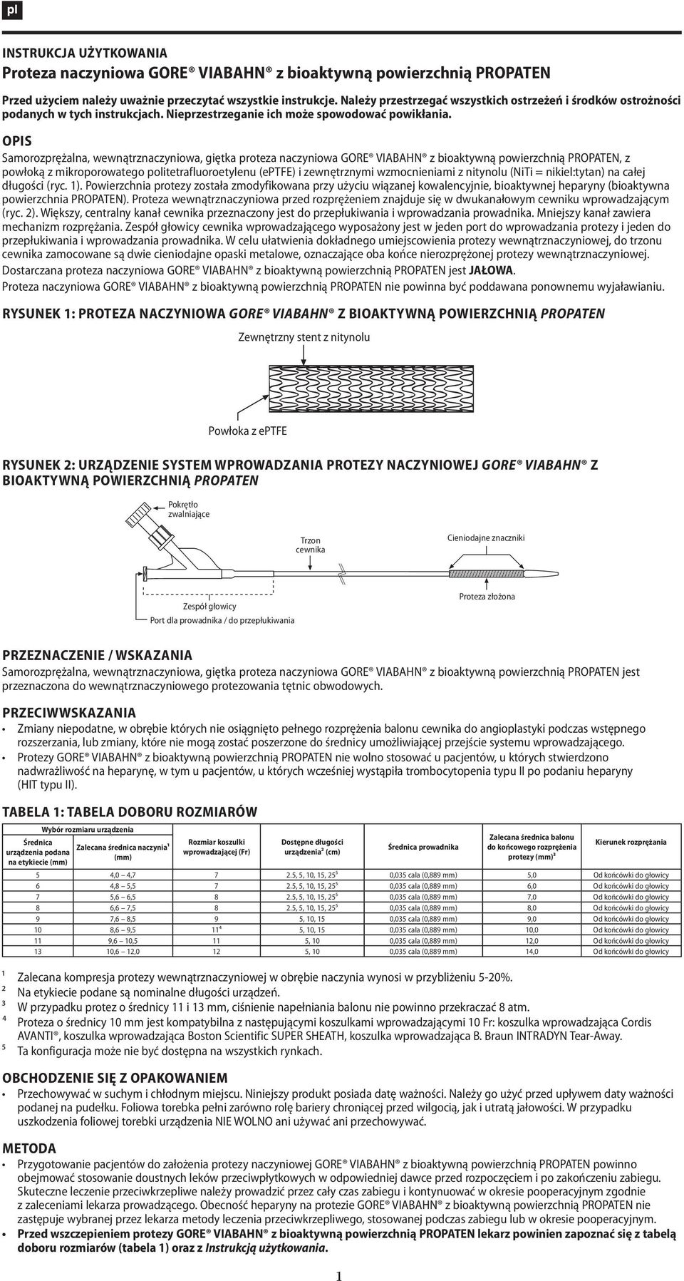 OPIS Samorozprężalna, wewnątrznaczyniowa, giętka proteza naczyniowa GORE VIABAHN z bioaktywną powierzchnią PROPATEN, z powłoką z mikroporowatego politetrafluoroetylenu (eptfe) i zewnętrznymi