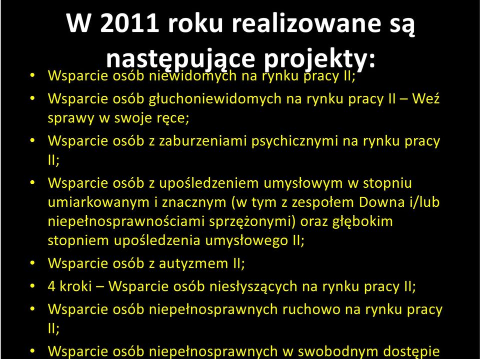 znacznym (w tym z zespołem Downa i/lub niepełnosprawnościami sprzężonymi) oraz głębokim stopniem upośledzenia umysłowego II; Wsparcie osób z autyzmem II;