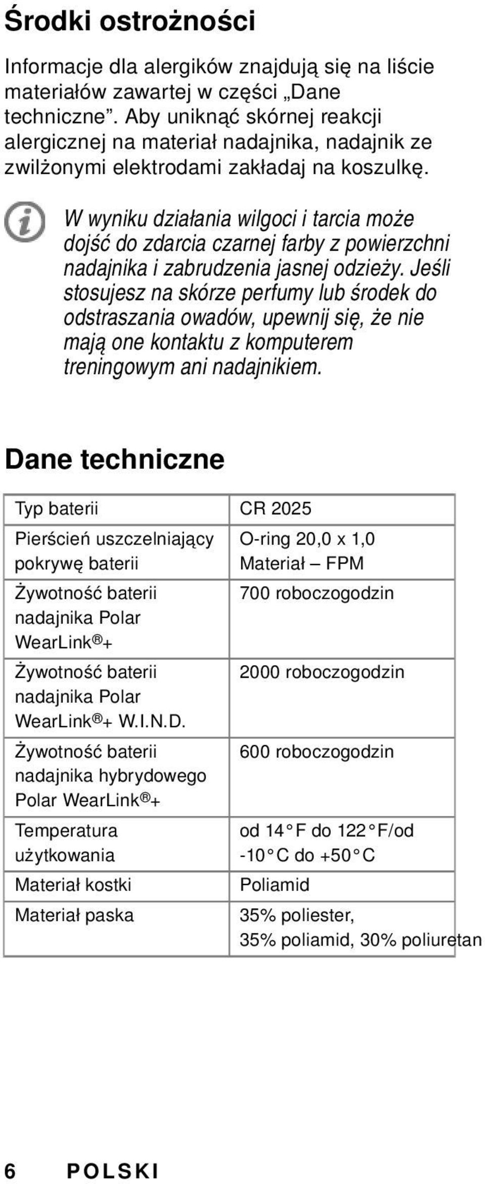 W wyniku działania wilgoci i tarcia może dojść do zdarcia czarnej farby z powierzchni nadajnika i zabrudzenia jasnej odzieży.