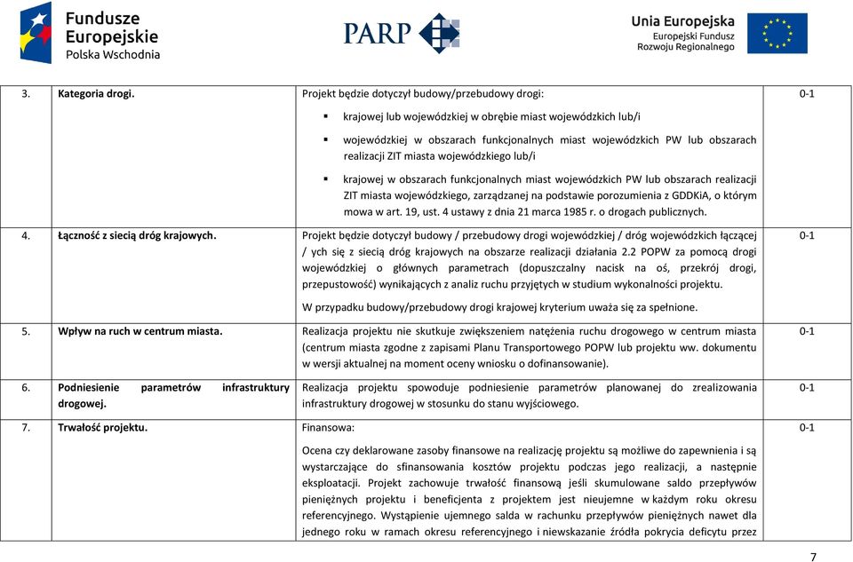 ZIT miasta wojewódzkiego lub/i krajowej w obszarach funkcjonalnych miast wojewódzkich PW lub obszarach realizacji ZIT miasta wojewódzkiego, zarządzanej na podstawie porozumienia z GDDKiA, o którym