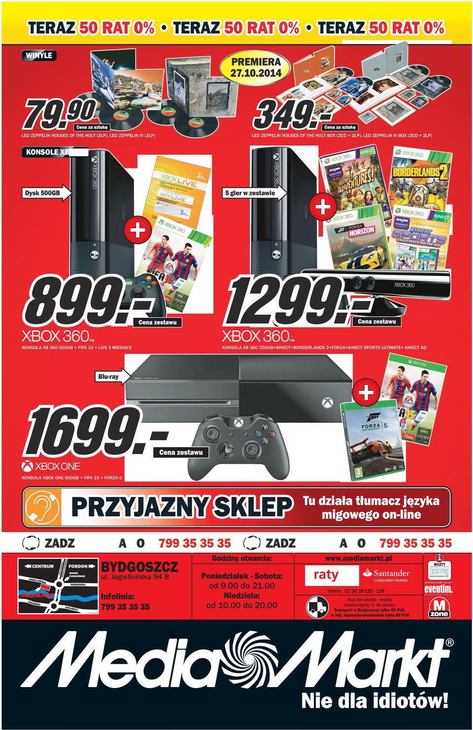 XB 360 500GB + FIFA 15 + LIVE 3 MIESIĄCE KONSOLA XB 360 250GB+KINECT+BORDERLANDS 2+FORZA+KINECT SPORTS ULTIMATE+ KINECT AD Blu-ray KONSOLA XBOX ONE 500GB + FIFA 15 + FORZA 5 PRZYJAZNY SKLEP 799 35 35