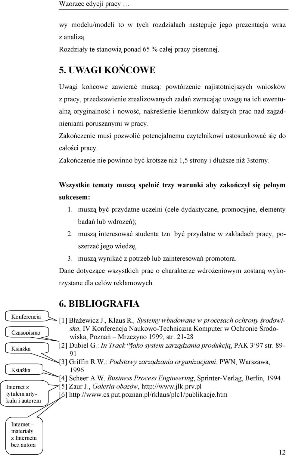 kierunków dalszych prac nad zagadnieniami poruszanymi w pracy. Zakończenie musi pozwolić potencjalnemu czytelnikowi ustosunkować się do całości pracy.