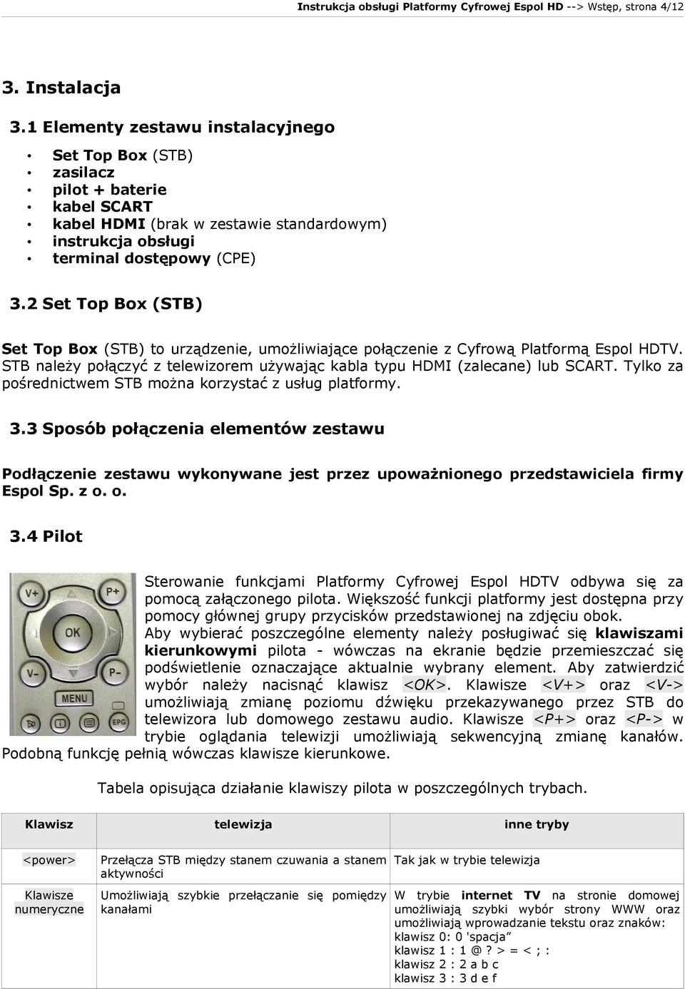 2 Set Top Box (STB) Set Top Box (STB) to urządzenie, umożliwiające połączenie z Cyfrową Platformą Espol HDTV. STB należy połączyć z telewizorem używając kabla typu HDMI (zalecane) lub SCART.